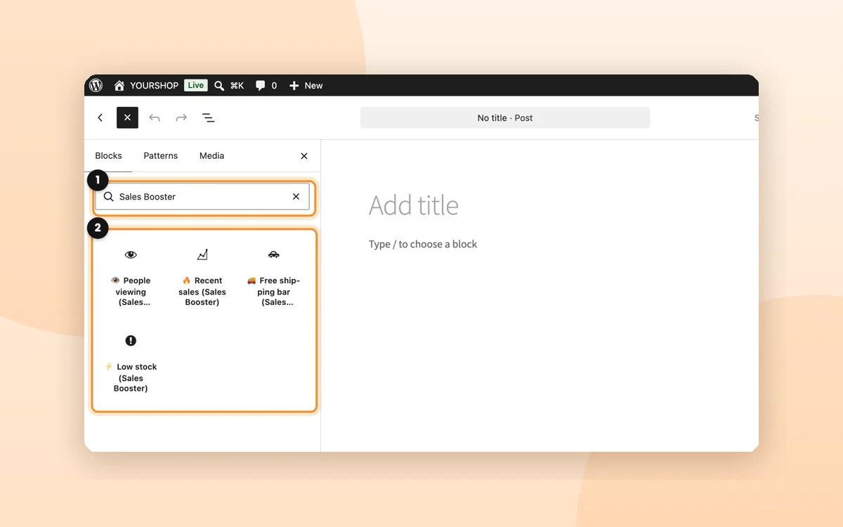 Place the elements yourself: blocks, Elementor and shortcodes