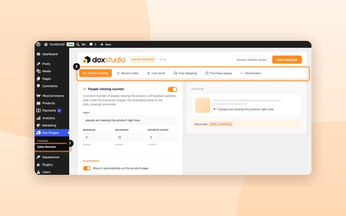 Install Dox Sales Booster and open its panel