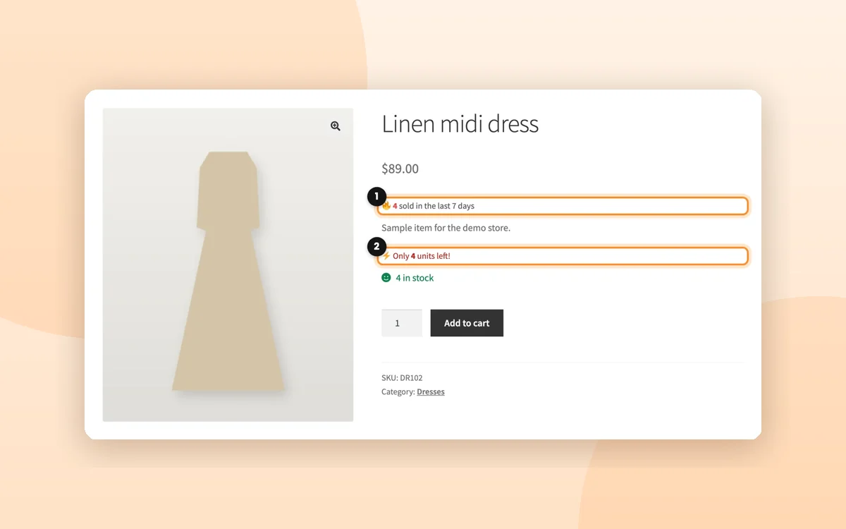 Show recent sales and low stock on the product page