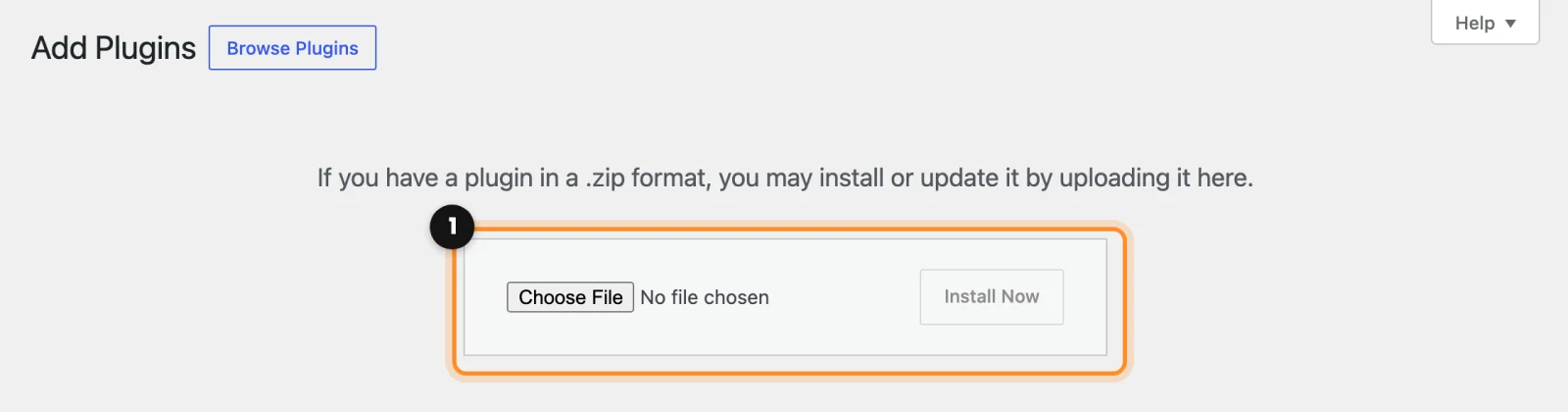 The Upload Plugin form in WordPress, marked