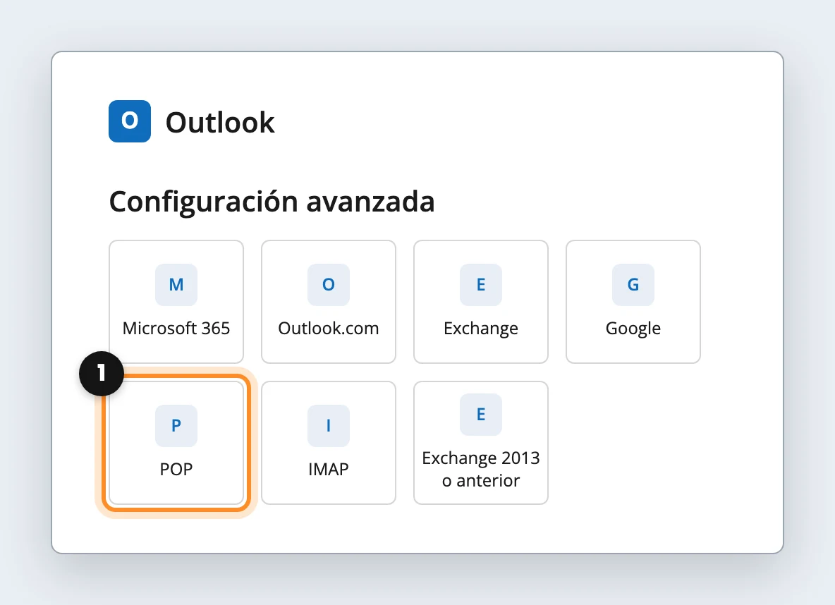 Configuración avanzada de Outlook con la opción POP marcada