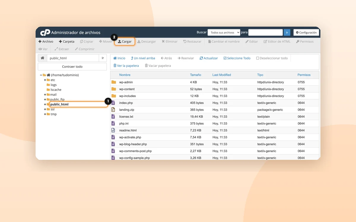 Subir y administrar tus archivos: Administrador de archivos y FTP