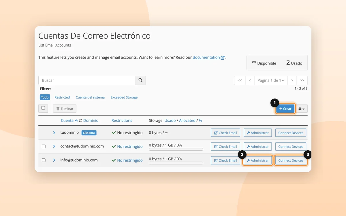Crear una cuenta de correo y cambiar su contraseña