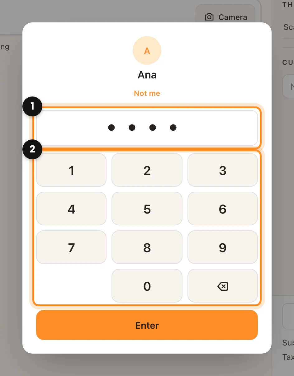 The PIN keypad with the PIN typed and the keys marked