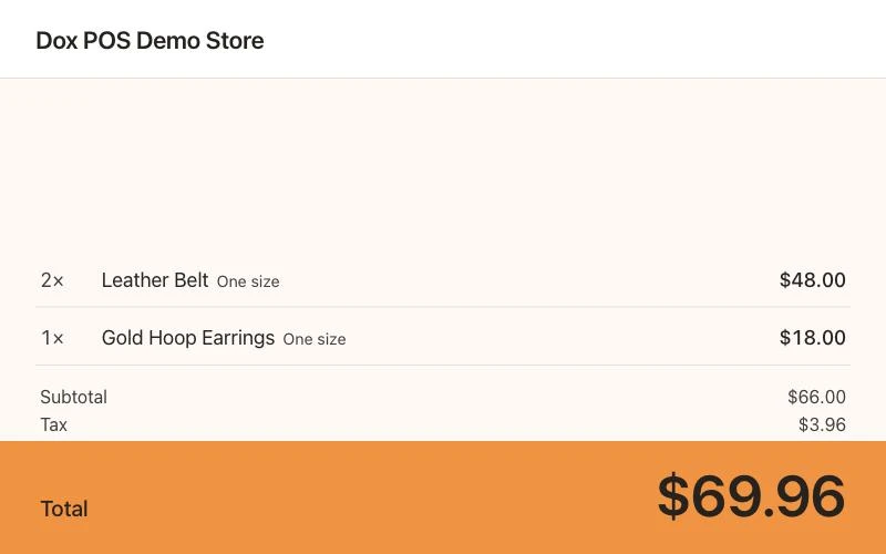 The customer screen with the products, their prices and the total in large type