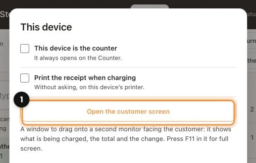 The This device window with the Open the customer screen button marked